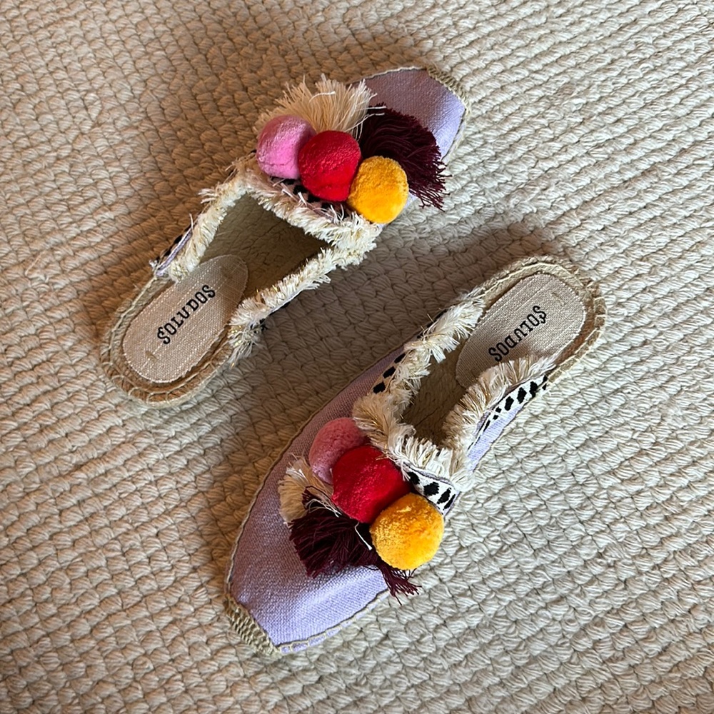 Soludos Espadrille Slippers Purple with Pompoms Size 6.5